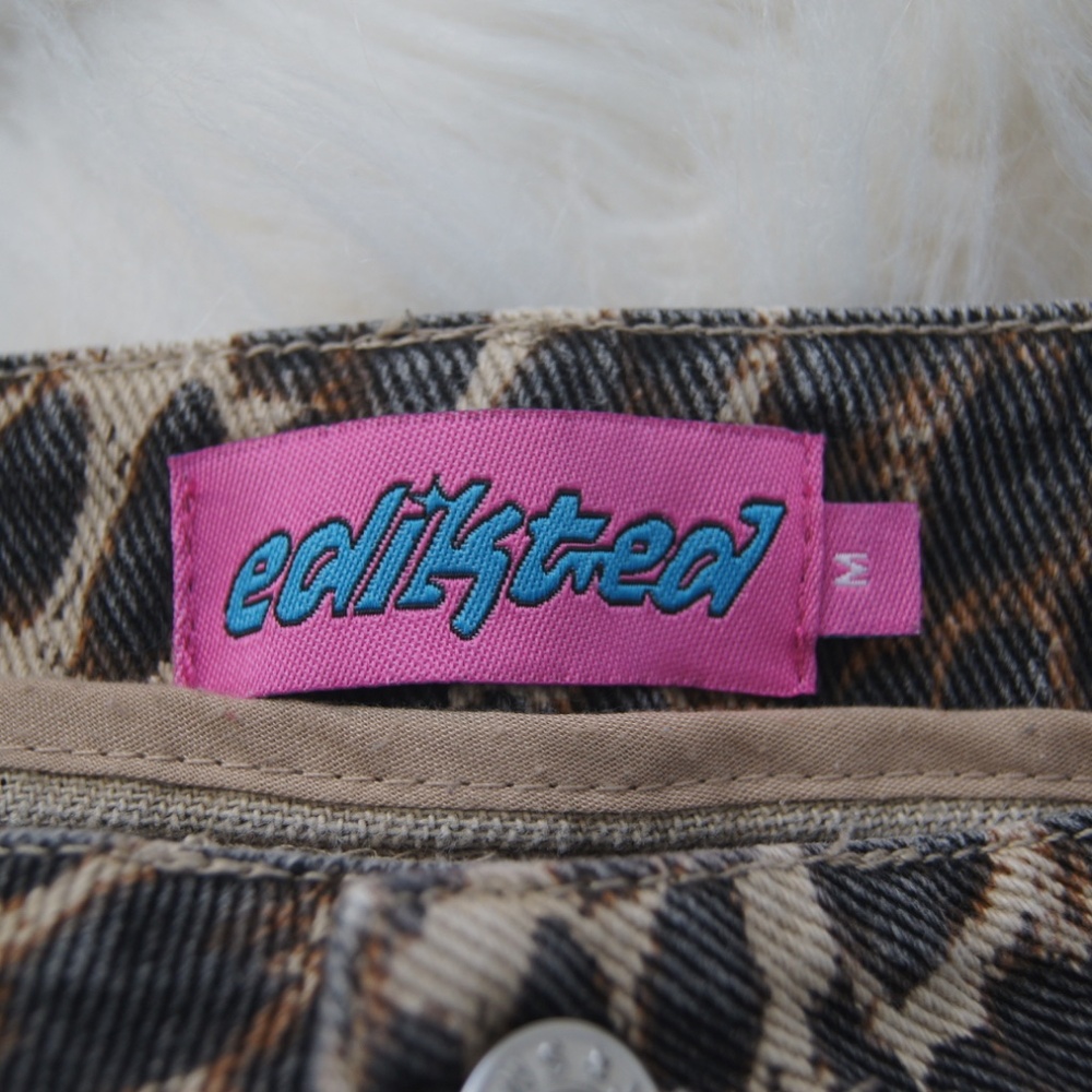 Edikted Animal Print Jeans Cheetah Leopard Print Wide Leg Baggy Jeans Medium - Picture 6 of 9